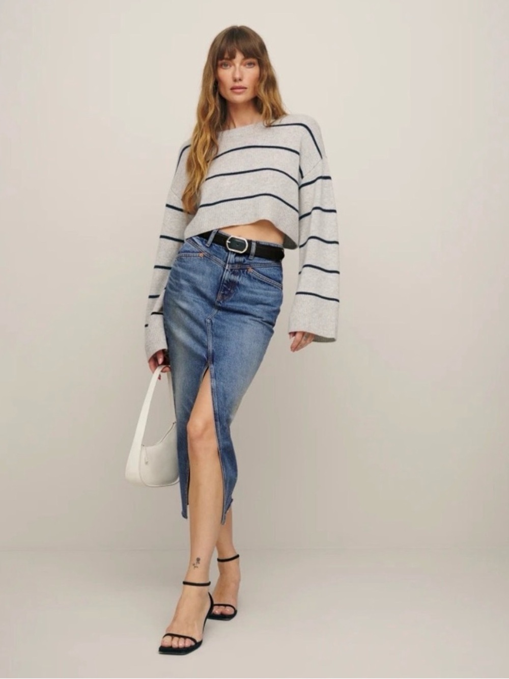 Reformation Jagger Denim Midi Skirt in Hemlock wash size 25